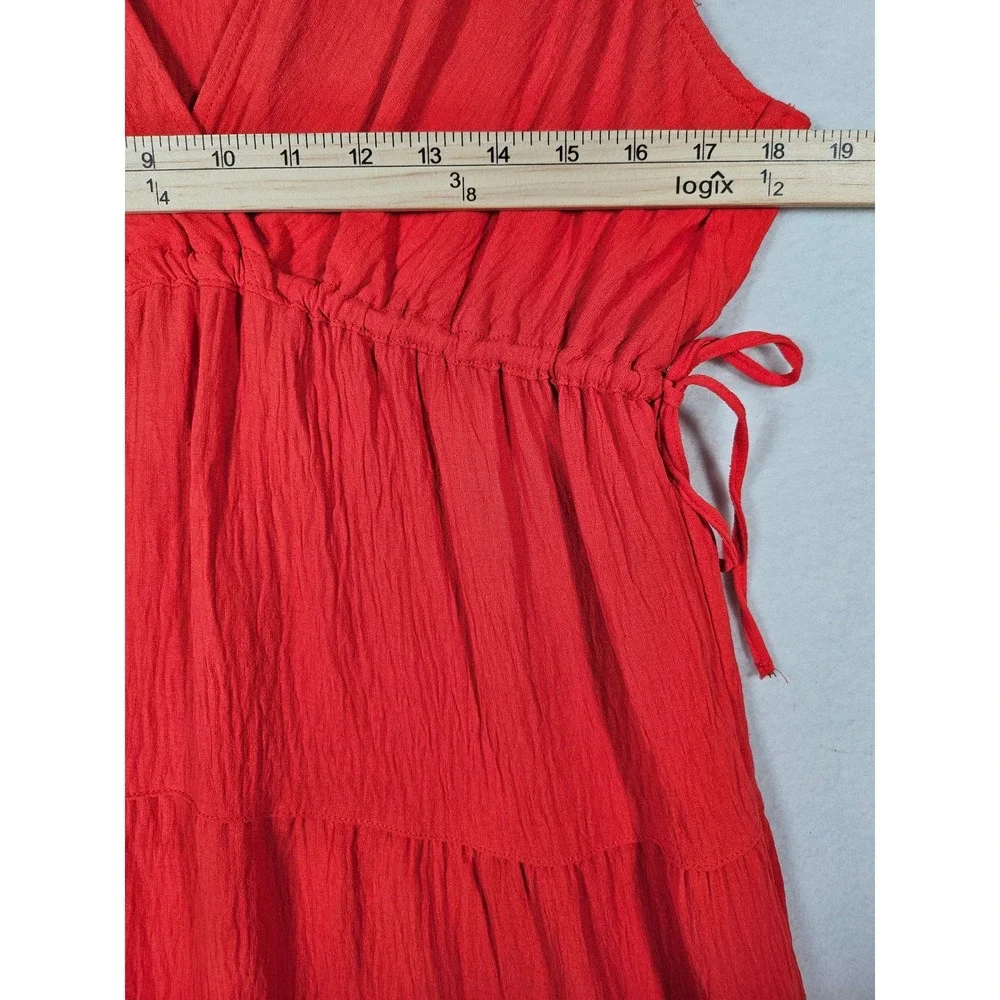 Max Studio Coral Textured Tiered Sleeveless V-Neck Maxi Dress Lg Boho Summer